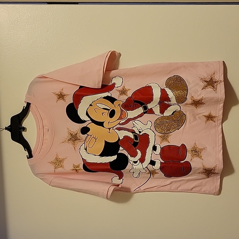 NWT: Disney Mickey and Minnie Holiday Shirt With Glitter Stars